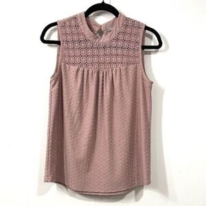 Daniel Rainn Womens Sleeveless Top Size M Pink Crochet Casual French Dot Boho